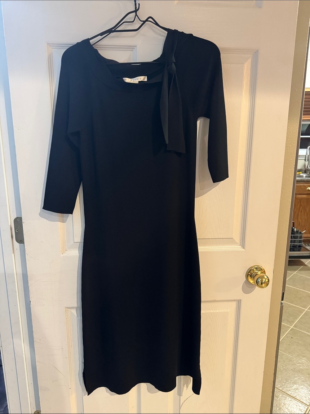 Max Studio Black Tie-Neck Midi Dress